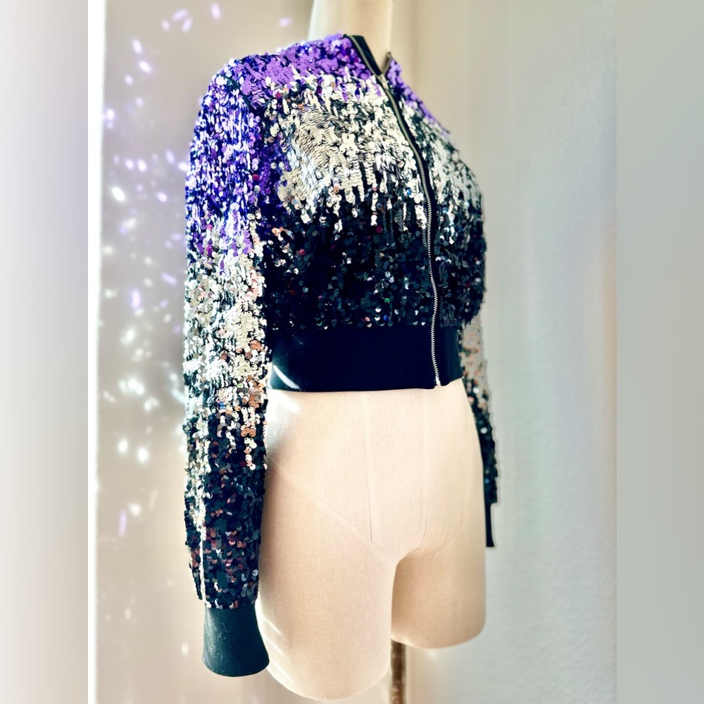 H&M Purple and Black Sequin Bomber Jacket